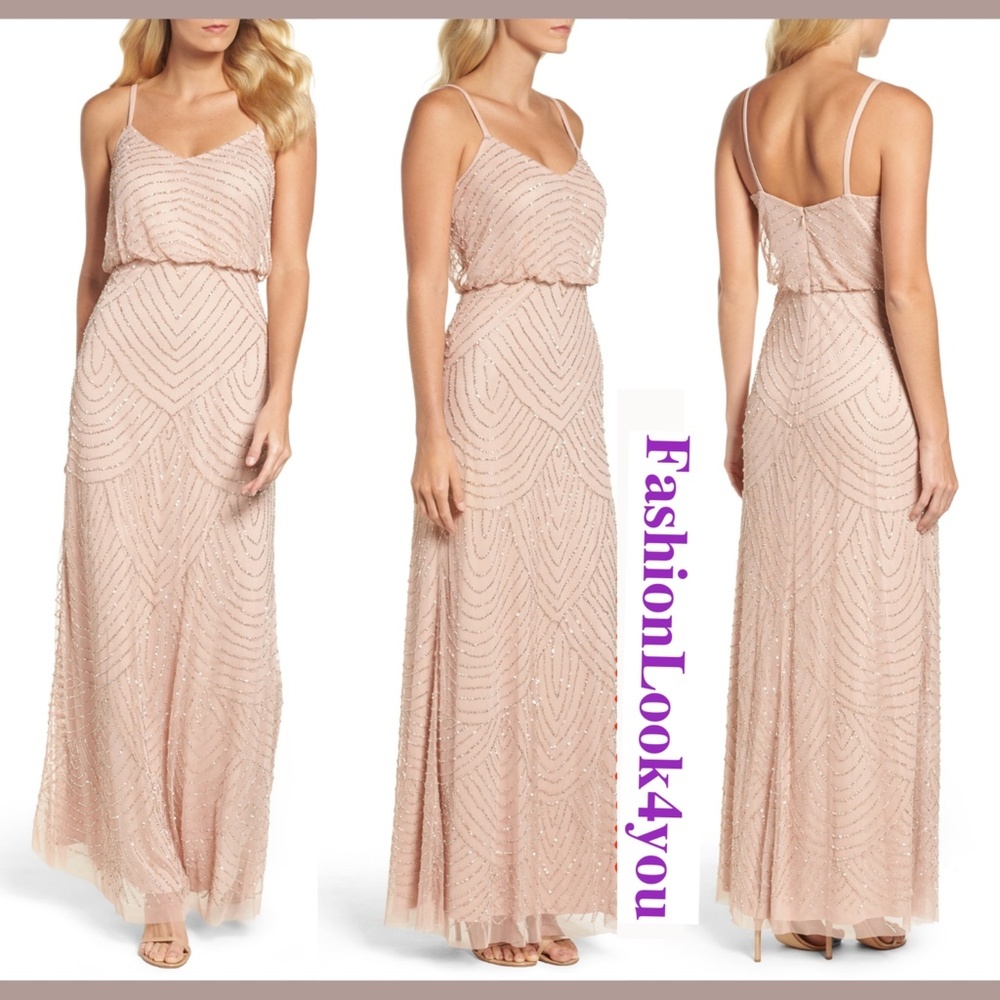 NWT Adrianna Papell Embellished Blouson Gown Blush‎ [SZ 16 ]
